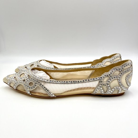 Badgley Mischka BHLDN Size‎ 11 Gigi Pointed Toe Jeweled Ivory Ballet Flats Shoes - Picture 8 of 15